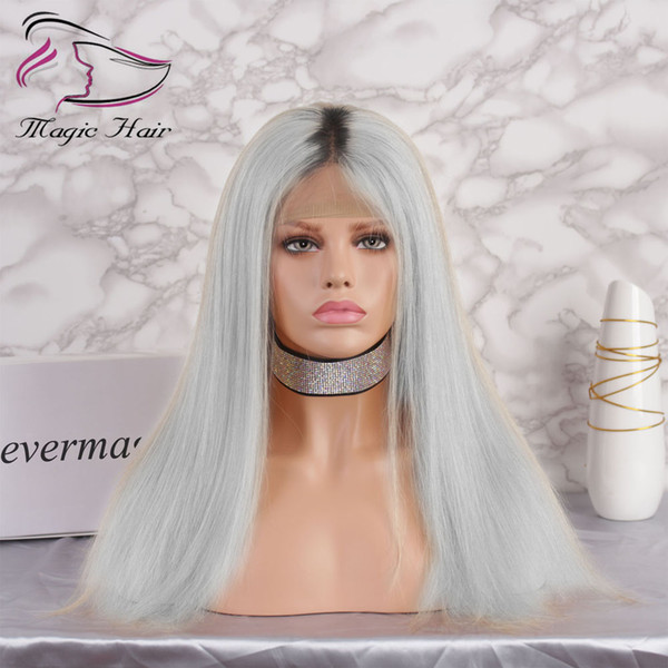 Ombre Silver Grey Glueless Full Lace Human Hair Wigs with Baby Hair Pre Plucked 130% Density Brazilian Virgin Hair Lace Front Wigs