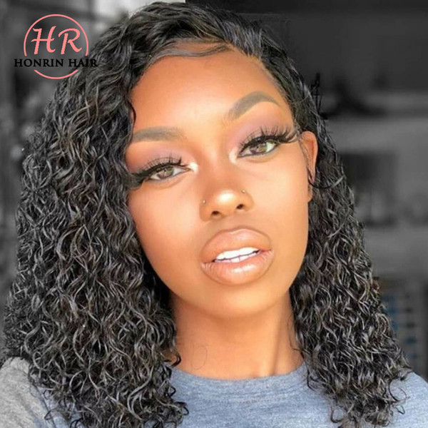 Honrin Hair Short Bob Curly Lace Front Wig Brazilian Virgin Human Hair Full Lace Wig Deep Curly Pre Plucked 150% Density Bleached Knots