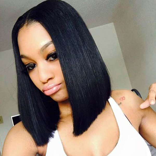 Lace Front Human Hair Wig Bob Wig Peruvian Virgin Hair 180% Density Natural Hairline With Baby Hair Full Lace Wig Bleached Knots Glueless