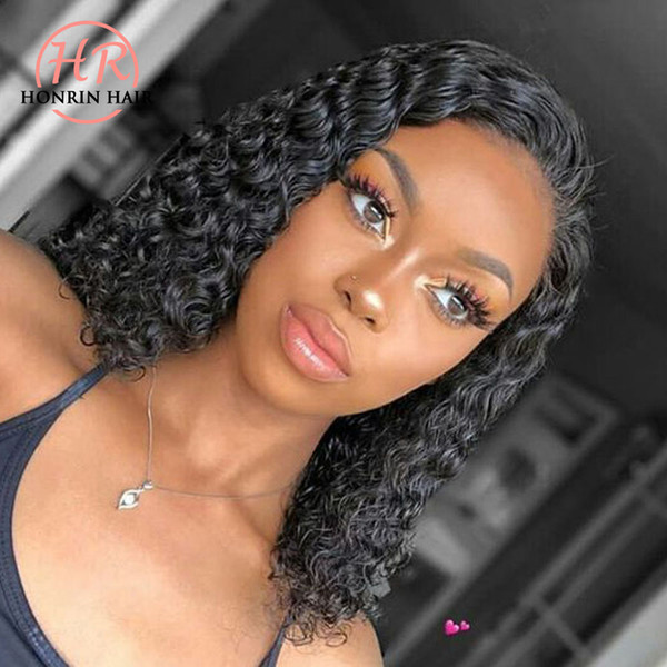 Honrin Hair Lace Front Wig Short Bob Curly Full Lace Wig Deep Curly Brazilian Virgin Human Hair Pre Plucked 150% Density Glueless