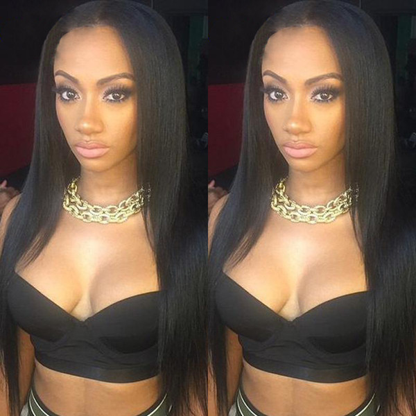 Lace Front Human Hair Wig Silky Straight Brazilian Virgin Hair 130% Density Pre-plucked Hairline With Baby Hair Full Lace Wig Bleached Knots