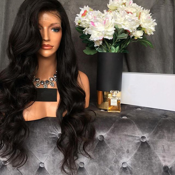 Full Lace Human Hair Wig Wavy Brazilian Virgin Hair Natural Wave Pre-plucked Hairline Lace Front Wig 150% Density With Baby Hair Glueless