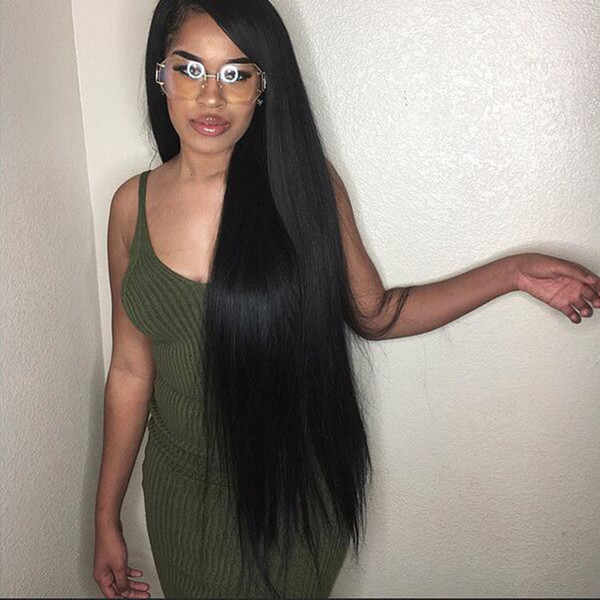 Full Lace Human Hair Wig Silky Straight 180% Density Malaysian Virgin Hair Pre-plucked Hairline With Baby Hair Lace Front Wig Bleached Knots