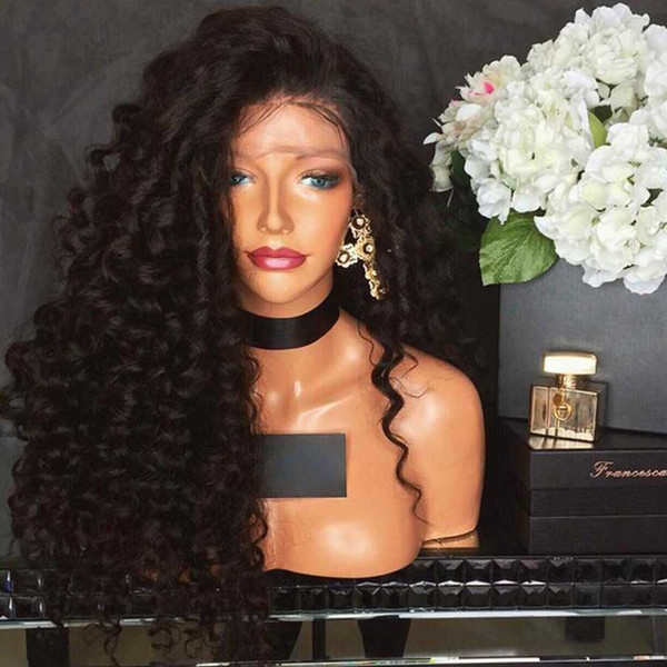 Lace Front Human Hair Wig Curly Deep Curl Indian Virgin Hair Pre-plucked Hairline Full Lace Wig 180% Density With Baby Hair Bleached Knots