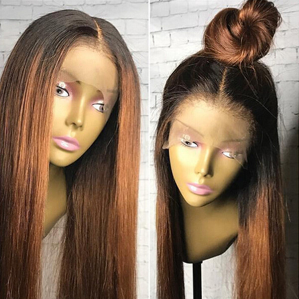 Full Lace Human Hair Wig Straight Ombre Wig Brazilian Virgin Hair Pre-plucked Hairline With Baby Hair Lace Front Wig Glueless Bleached Knots