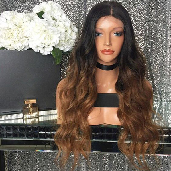 Full Lace Human Hair Wig Wave Ombre Two Tone Natural Wave Pre-plucked Hairline Brazilian Virgin Hair With Baby Hair Lace Front Wig Glueless