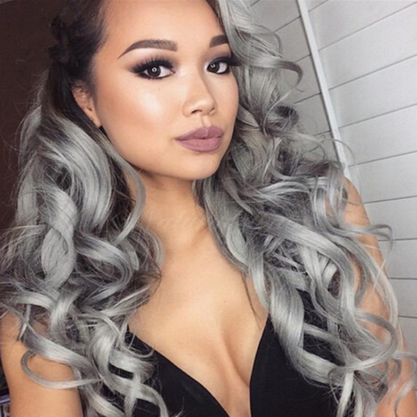 Ombre T1B/Grey Loose Wave Full Lace Human Hair Wigs Brazilian Virgin Hair 150 Density Natural Hairline Bleached Knots Lace Front Wigs