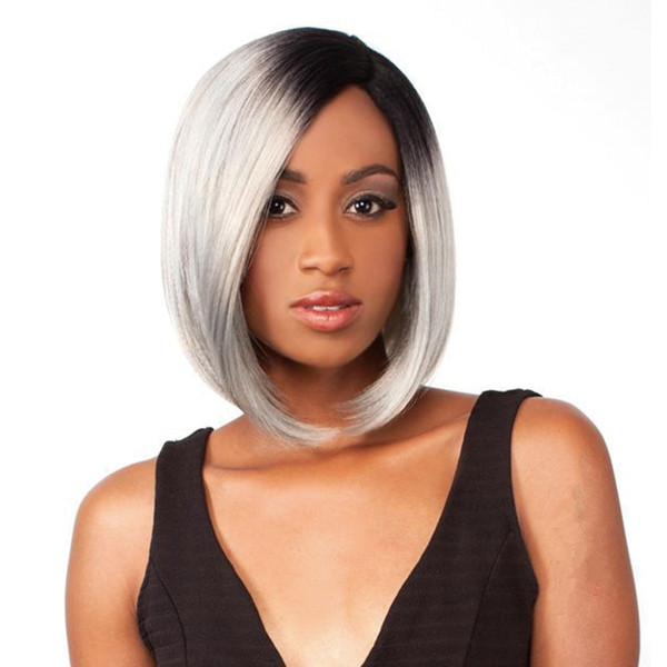 Full Lace Human Hair Bob Wigs Ombre Two Tone T1B/Grey Straight Brazilian Virgin Hair 130 Density Bleached Knots Lace Front Wigs Glueless