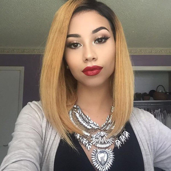 Ombre Two Tone T1B/27 Brazilian Virgin Hair Bob Wigs 130% Density Full Lace Human Hair Wigs With Baby Hair Natural Hairline Glueless