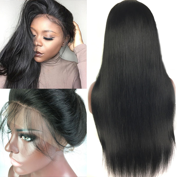 Heavy Density Full Lace Human Hair Wigs Long Silky Straight 180% Density Brazilian Virgin Hair Lace Front Wig Bleached Knots Glueless