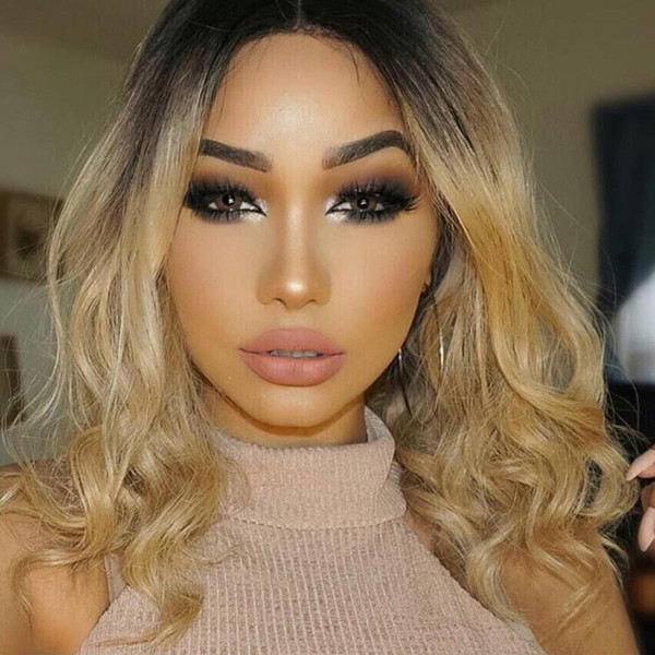 Lace Front Human Hair Bob Wigs wavy Ombre T1B/27 Malaysian Virgin Hair 150 Density Natural Hairline With Baby Hair Bleached Knots Glueless