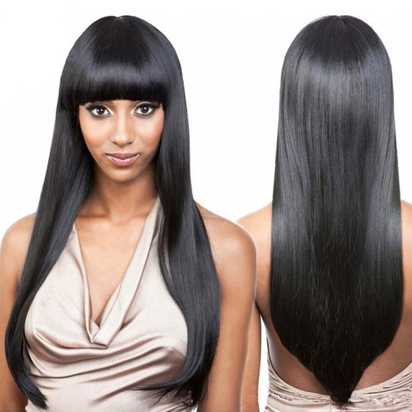 Full Lace Human Hair Wigs Silky Straight With Bangs Malaysian Virgin Hair 180 Density Bleached Knots Lace Front Wigs High Quality