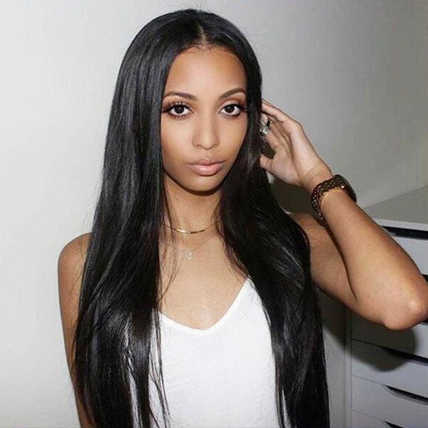 Full Lace Human Hair Wigs Straight With Baby Hair Malaysian Virgin Hair 150% Density For Black Women Bleached Knots Lace Front Wigs