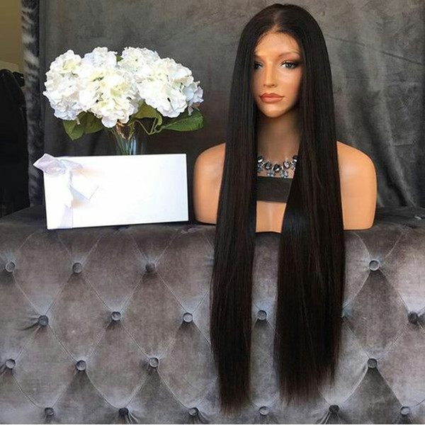 Full Lace Human Hair Wigs Straight Brazilian Virgin Hair 150% Density With Baby Hair For Black Women Bleached Knots Unprocessed Virgin Wigs