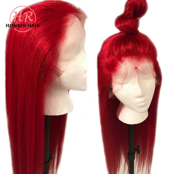 Honrin Hair Color Red Lace Front Wig Silky Straight Malaysian Virgin Human Hair Full Lace Wig 150% Density Pre Plucked With Baby Hairs