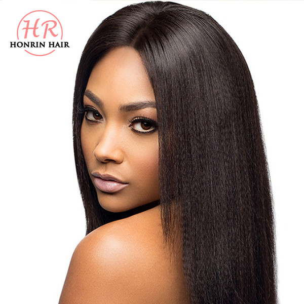 Honrin Hair Full Lace Human Hair Wig Light Yaki Straight Brazilian Virgin Hair Pre Plucked Hairline 150% Density Lace Front Wig