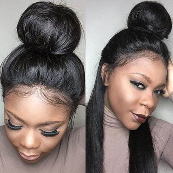 Silk Top Full Lace Human Hair Wigs Straight 150 Density With Baby Hair Brazilian Virgin Hair Natural Hairline For Black Women Bleached Knots