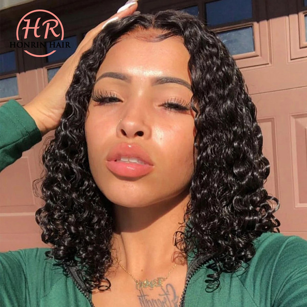 Honrin Hair Lace Front Wig Short Bob Curly Brazilian Virgin Human Hair Full Lace Wig Deep Curly Pre Plucked Hairline 150% Density