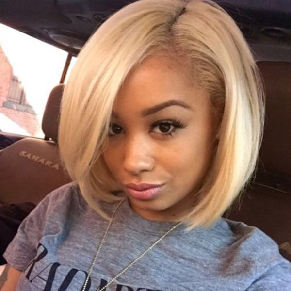 Full Lace Human Hair Bob Wigs Blonde Color Brazilian Virgin Hair 150% Density With Baby Hair Lace Front Wigs Bleached Knots Glueless