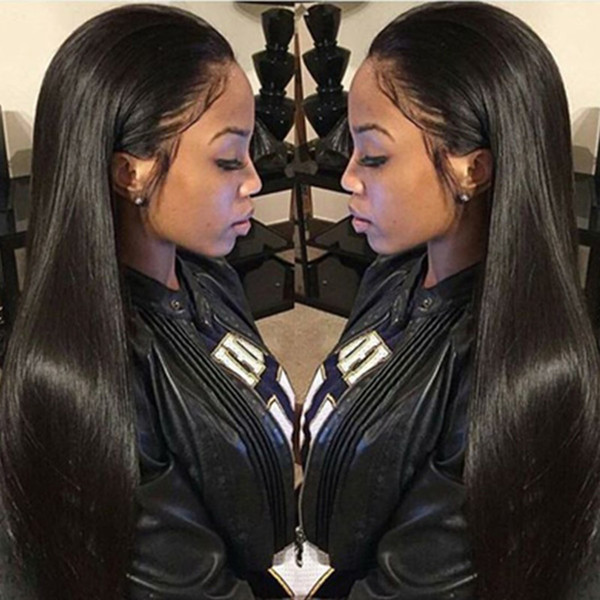 Lace Front Human Hair Wig Silky Straight Peruvian Virgin Hair 150% Density Natural Hairline With Baby Hair Full Lace Wig Bleached Knots