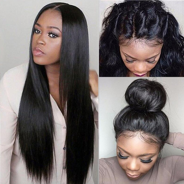 Full Lace Human Hair Wig Silky Straight Malaysian Virgin Hair Pre-plucked Hairline With Baby Hair Lace Front Wig Glueless Bleached Knots