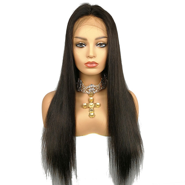 Deep Part Lace Front Wig Human Hair Wig Silky Straight 130% Density Malaysian Virgin Hair Pre Plucked Hairline Full Lace Wig Bleached Knots