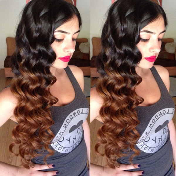 Lace Front Human Hair Wig Wavy Ombre Two Tone Natural Wave Pre-plucked Hairline Malaysian Virgin Hair With Baby Hair Full Lace Wig Glueless