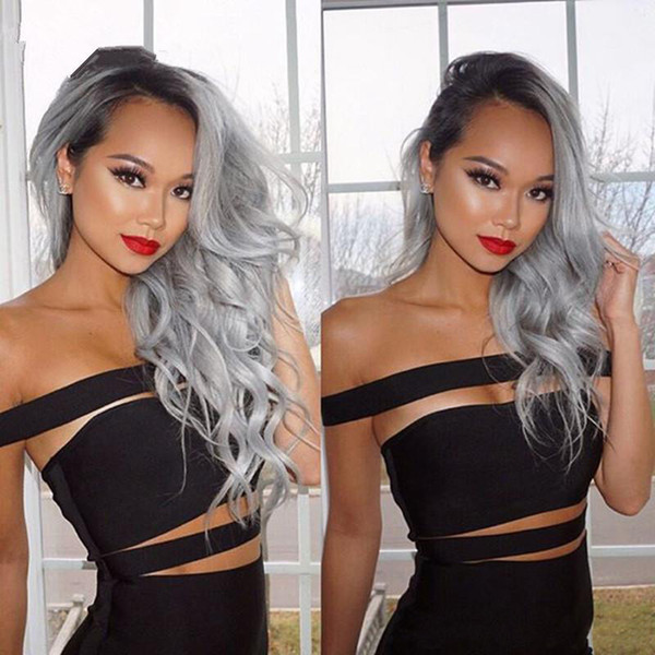 Lace Front Human Hair Wigs Wavy Ombre T1B/Grey Loose Wave Brazilian Virgin Hair 150 Density For Black Women Bleached Knots Unprocessed