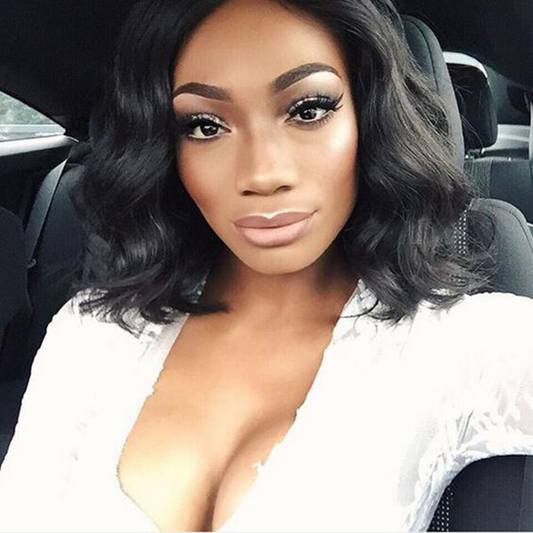 Lace Front Human Hair Wig Wavy Short Natural Wave Pre-plucked Hairline Brazilian Virgin Hair 150% Density Full Lace Wig Bleached Knots