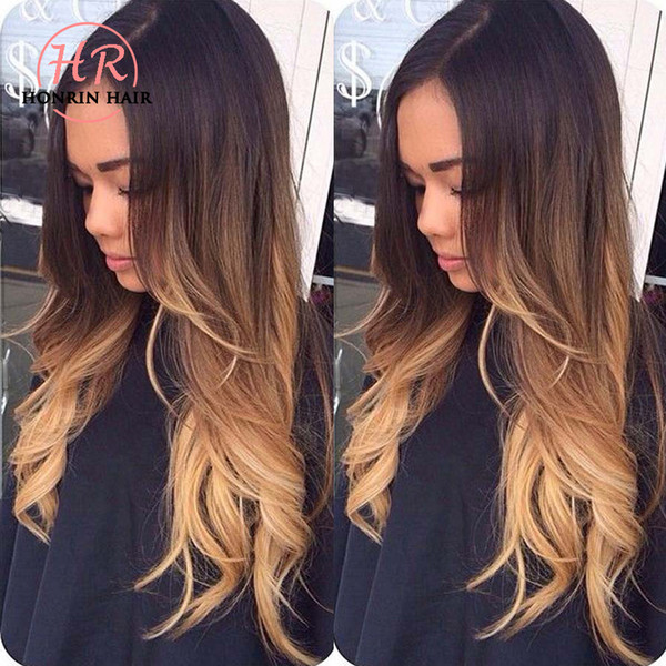 Honrinhair Full Lace Wig Wavy Ombre T1b/4/27 Malaysian Virgin Human Hair Natural Wave Lace Front Wig Pre Plucked With Baby Hair