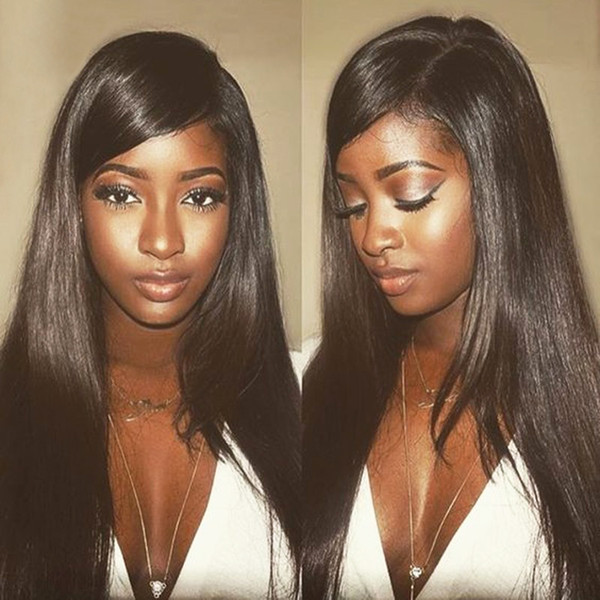 Lace Front Human Hair Wig Silky Straight Burmese Virgin Hair 130% Density Pre-plucked Hairline With Baby Hair Full Lace Wig Bleached Knots