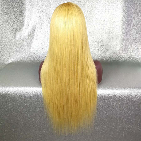 Full Lace Human Hair Wigs Blonde color 613# Silky Straight 130 density Malaysian virgin Hair 150 Density Natural Hairline Bleached Knots