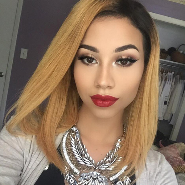 Full Lace Human Hair Bob Wigs Ombre Two Tone T1B/27 Brazilian Virgin Hair 150 Density With Baby Hair Natural Hairline Bleached Knots