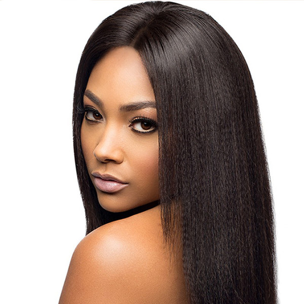 Full Lace Human Hair Wigs Light Yaki Straight 130% Density Brazilian Virgin Hair With Baby Hair For Black Women Bleached Knots Glueless