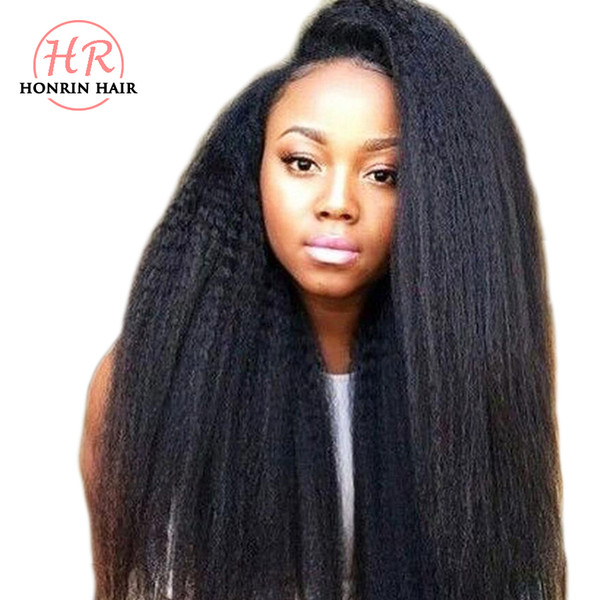 Honrin Hair Full Lace Human Hair Wig Kinky Straight 130% Density Malaysian Virgin Hair Pre Plucked With Baby Hairs Bleached Knots Glueless