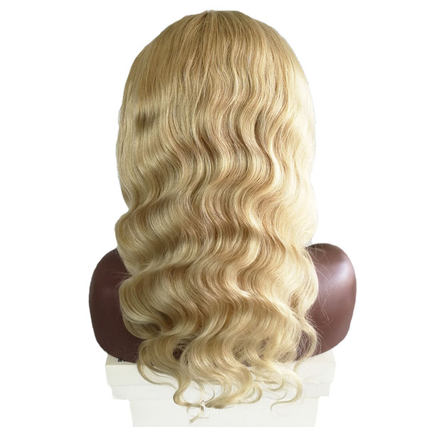 Full Lace Human Hair Wigs Body Wave Blonde color 60# Brazilian virgin Hair 130 density 150 Density Natural Hairline Glueless Bleached Knots