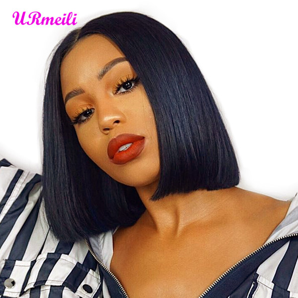 short bob human hair wigs For Black Women Brazilian Straight human hair lace front wigs Remy 150% Density URmeili Bob Wig Bleached Knots