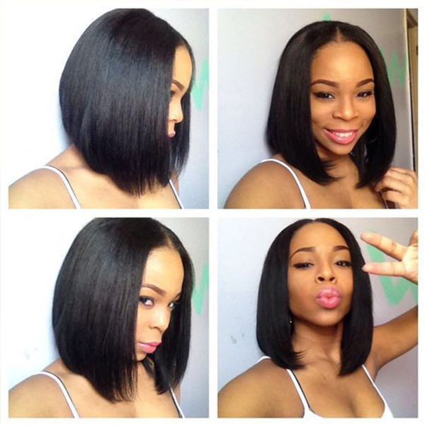13*4 Lace Front Human Hair Bob Wigs for Women Natural Look Black/Brown Short Wigs Brazilian Straight Remy Hair Blunt Cut Wig