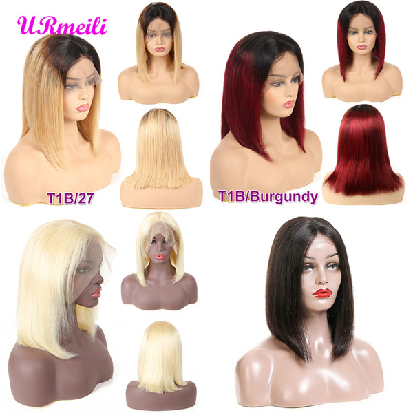 Lace Front Human Hair Bob Wigs For Black Women Pre Plucked Brazilian Remy Hair Straight Short Ombre blonde Bob Wigs With Baby Hair