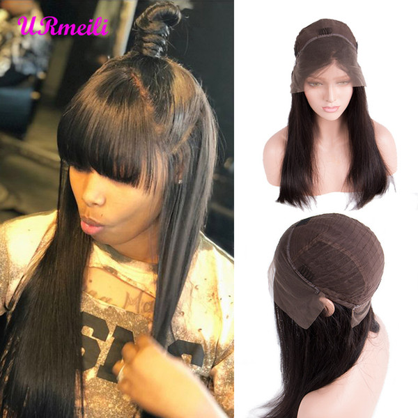 Lace Front Human Hair Wigs Silky Straight Peruvian Glueless Virgin Hair Lace Wig With Middle Part Baby Hair For Black Women 150% Density