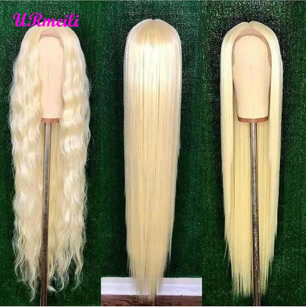 Glueless #613 Blonde Lace Front Human Hair Wigs Brazilian Straight Lace Frontal Wig Pre Plucked Honey Blonde Remy Full Lace Wigs