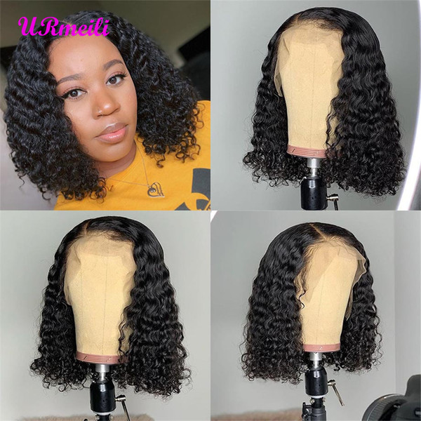 Brazilian Deep Wave Bob Lace Front Human Hair Wigs Transparent 13x4 Lace Frontal Deep Curly Remy Hair Wigs with Baby Hair Pre Plucked