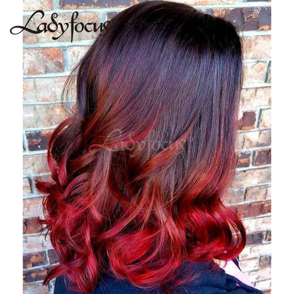 Lady Focus Ombre Red Full Lace Wigs With Baby Hair Human Hair Wigs Two Tone Natural Wave Lace Front Wig For Black Women