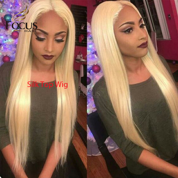 Lady Focus Silk Top Human Hair Wig Straight 613 Blonde Lace Front Wig With Baby Hair