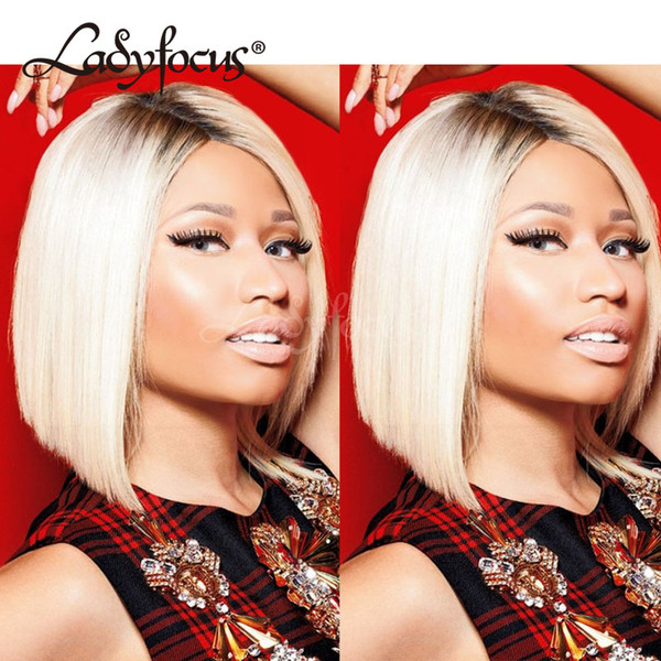 Nicki Minaj Blonde Full Lace Human Hair Wigs Dark Roots Color 613 Lace Front Wig Two Tone Bob Wig For Black Women