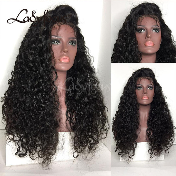 Lady Focus Full Lace Human Hair Wigs For Black Women With Baby Hair Brazilian Ocean Water Wave Bleached Knots Lace Front Curly Wigs