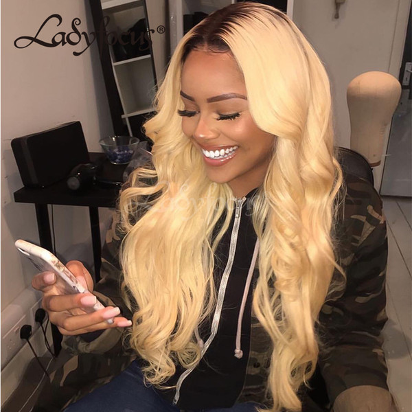 1B 613 Blonde Full Lace Human Hair Wigs Dark Roots Natural Wave Lace Front Wig Brazilian Two Tone Wig For Black Women