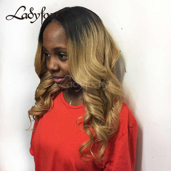 Ombre Pre Plucked Full Lace Wigs 1B Honey Blonde Human Hair Natural Wave Lace Front Wig Natural Hairline Brazilian Hair