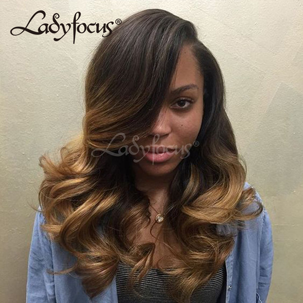 Lady Focus Pre Plucked Full Lace Wigs Honey Blonde Human Hair Natural Wave Ombre Lace Front Wig For Black Women With Baby Hair