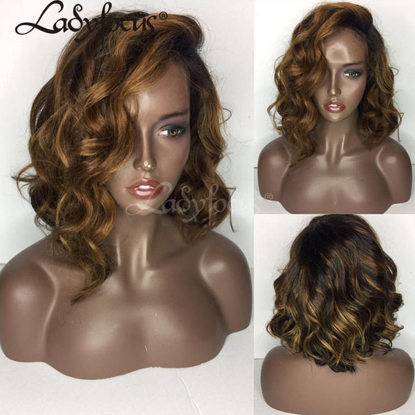 Lady Focus Full Lace Human Hair Wigs With Baby Hair Ombre Brown Natural Loose Wave Bob Lace Front Wig For Black Women